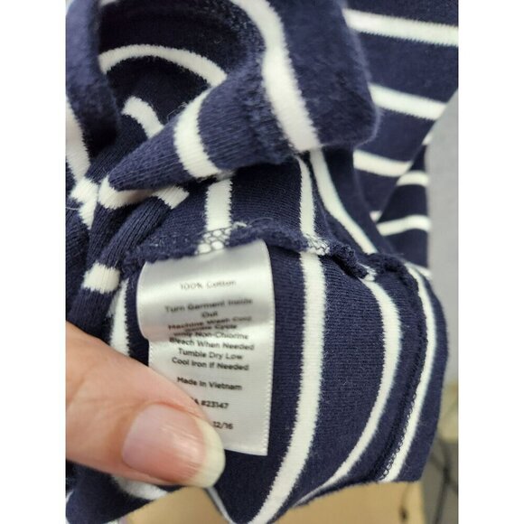 Talbots Womens Navy & White Striped Cotton Dress With Ruffle Sleeves M - Picture 3 of 5